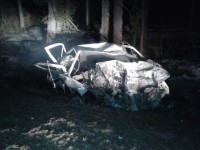 В Тверской области автомобиль врезался в деревья и загорелся. На месте погибли два молодых человека, 19-летняя девушка получила тяжелые травмы