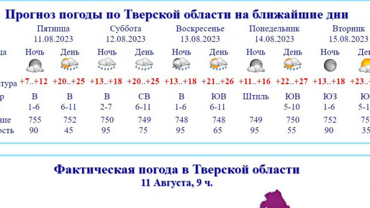 В Тверской области 11 августа прогнозируют дожди, грозы и усиление ветра - новости ТИА