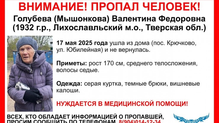 Тверским волонтерам нужна помощь в поиске пропавшей 93-летний женщины - новости ТИА