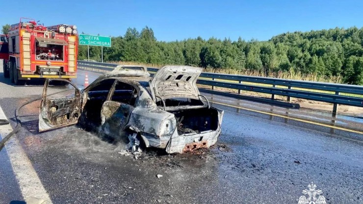 Опубликовано видео с места пожара на М-11 в Тверской области, где сгорела машина - новости ТИА