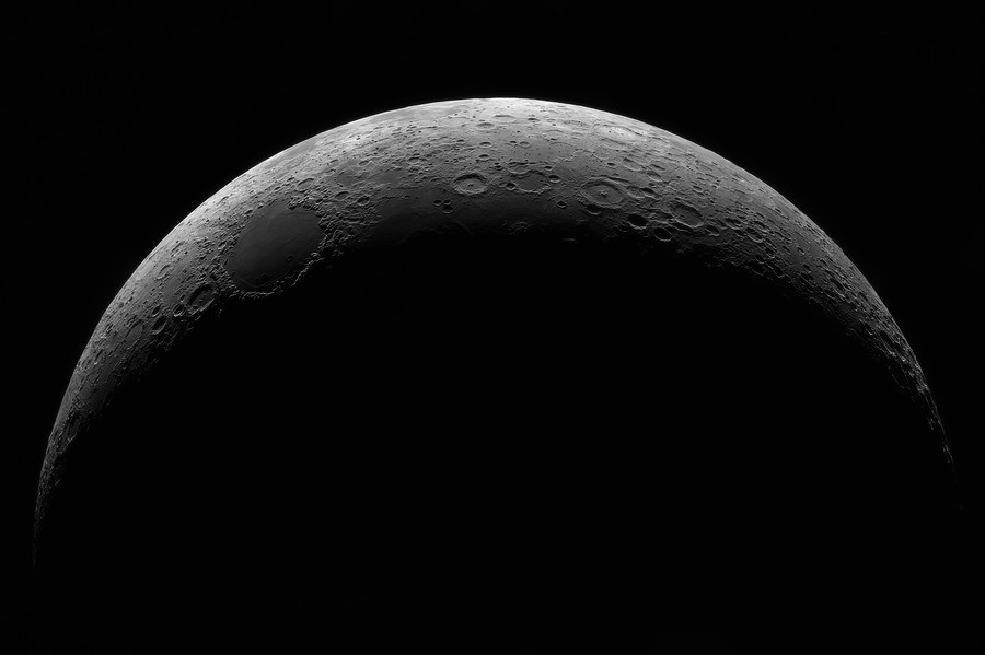 Панорама молодой луны. Снято через телескоп СТФ Мираж-8 на камеру ASI-130mm