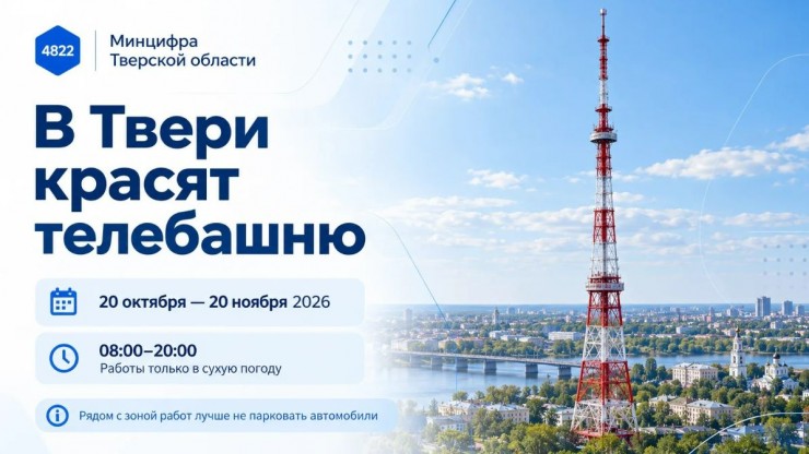 В центре Твери началась покраска телевизионной башни - новости ТИА