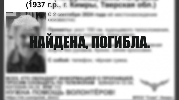 Пропавшую в Тверской области пожилую женщину нашли мёртвой - новости ТИА