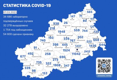 Карта распространения коронавируса в Тверской области на 7 марта - новости ТИА
