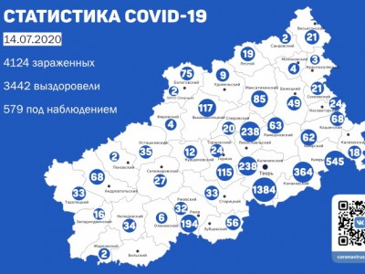 Карта распространения коронавируса по районам области по данным на 14 июля - Новости ТИА