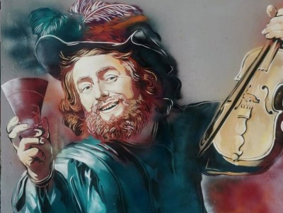 В Твери появилось новое трафаретное граффити - весёлый скрипач - Новости ТИА