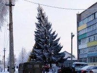 В городе Тверской области срубили огромную красавицу-ель и установили ее в центре на площади - Новости ТИА