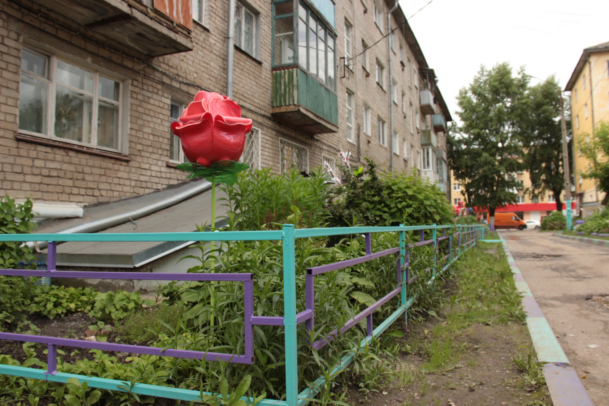 Цветники во дворе в Твери