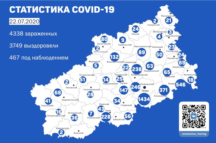 Карта распространения коронавируса в тверской области на сегодня подробная по районам