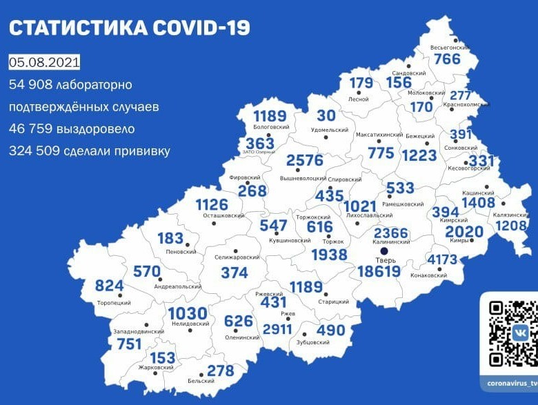 Карта коронавируса по тверской области по районам на сегодняшний день