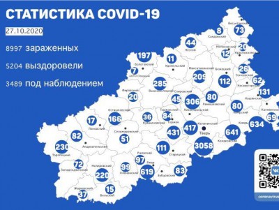 Карта распространения коронавируса по районам Тверской области на 27 октября - новости ТИА