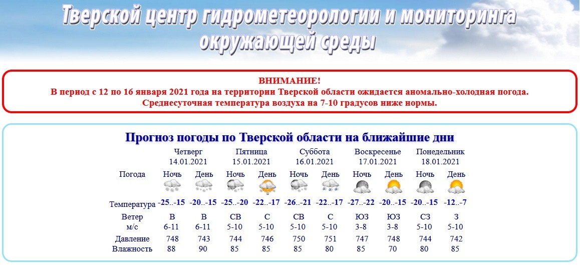 Карта осадков в твери и тверской области