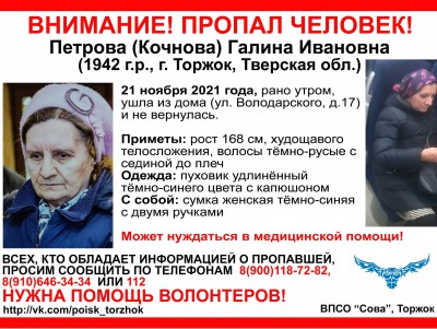 В городах Тверской области волонтёры ищут дезориентированную пенсионерку - Новости ТИА