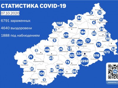 Карта распространения коронавируса по районам Тверской области на 7 октября - Новости ТИА